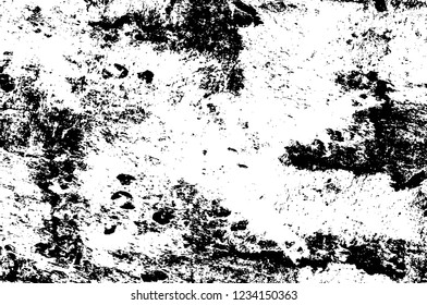 Grunge overlay layer. Abstract black and white vector background. Monochrome vintage surface with dirty pattern in cracks, spots, dots. Old wall in dark horror style design
