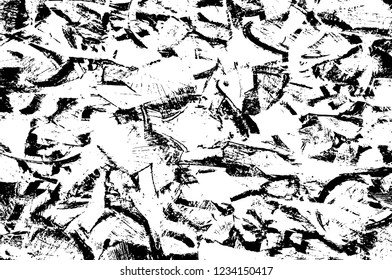 Grunge overlay layer. Abstract black and white vector background. Monochrome vintage surface with dirty pattern in cracks, spots, dots. Old wall in dark horror style design