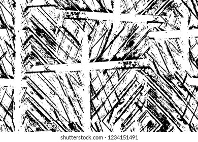 Grunge overlay layer. Abstract black and white vector background. Monochrome vintage surface with dirty pattern in cracks, spots, dots. Old wall in dark horror style design