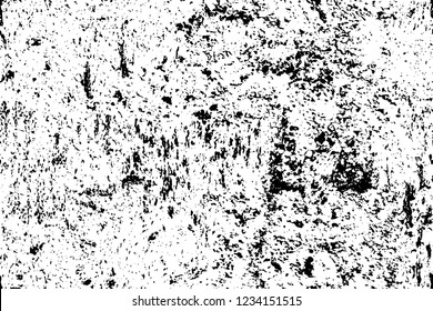 Grunge overlay layer. Abstract black and white vector background. Monochrome vintage surface with dirty pattern in cracks, spots, dots. Old wall in dark horror style design