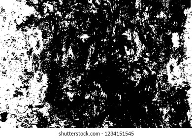 Grunge overlay layer. Abstract black and white vector background. Monochrome vintage surface with dirty pattern in cracks, spots, dots. Old wall in dark horror style design
