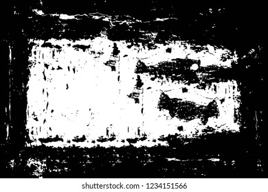 Grunge overlay layer. Abstract black and white vector background. Monochrome vintage surface with dirty pattern in cracks, spots, dots. Old wall in dark horror style design