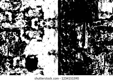 Grunge overlay layer. Abstract black and white vector background. Monochrome vintage surface with dirty pattern in cracks, spots, dots. Old wall in dark horror style design