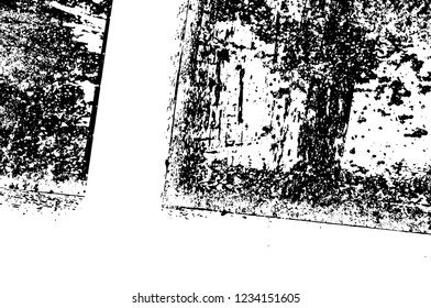 Grunge overlay layer. Abstract black and white vector background. Monochrome vintage surface with dirty pattern in cracks, spots, dots. Old wall in dark horror style design