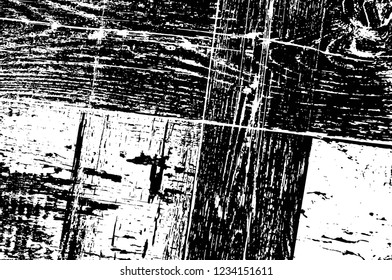 Grunge overlay layer. Abstract black and white vector background. Monochrome vintage surface with dirty pattern in cracks, spots, dots. Old wall in dark horror style design