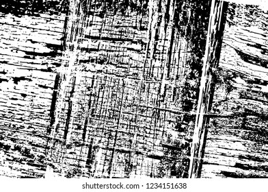 Grunge overlay layer. Abstract black and white vector background. Monochrome vintage surface with dirty pattern in cracks, spots, dots. Old wall in dark horror style design