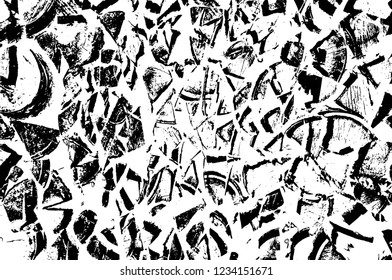 Grunge overlay layer. Abstract black and white vector background. Monochrome vintage surface with dirty pattern in cracks, spots, dots. Old wall in dark horror style design