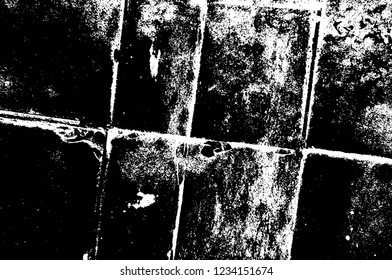 Grunge overlay layer. Abstract black and white vector background. Monochrome vintage surface with dirty pattern in cracks, spots, dots. Old wall in dark horror style design