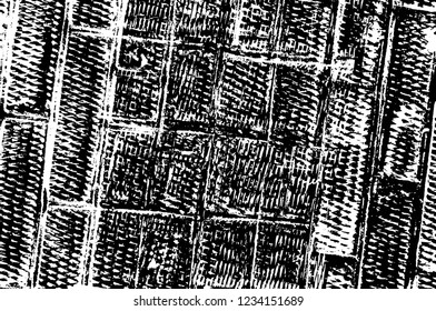Grunge overlay layer. Abstract black and white vector background. Monochrome vintage surface with dirty pattern in cracks, spots, dots. Old wall in dark horror style design