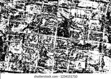 Grunge overlay layer. Abstract black and white vector background. Monochrome vintage surface with dirty pattern in cracks, spots, dots. Old wall in dark horror style design