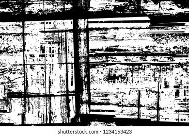 Grunge overlay layer. Abstract black and white vector background. Monochrome vintage surface with dirty pattern in cracks, spots, dots. Old wall in dark horror style design