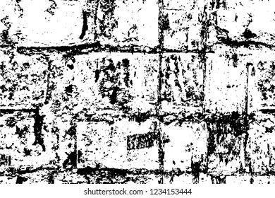 Grunge overlay layer. Abstract black and white vector background. Monochrome vintage surface with dirty pattern in cracks, spots, dots. Old wall in dark horror style design