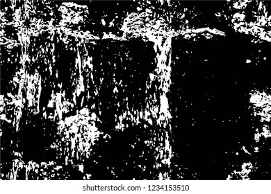Grunge overlay layer. Abstract black and white vector background. Monochrome vintage surface with dirty pattern in cracks, spots, dots. Old wall in dark horror style design