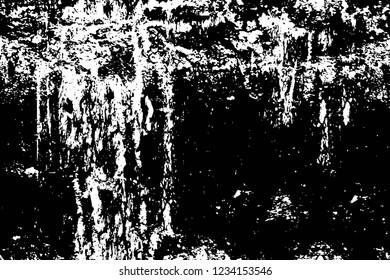 Grunge overlay layer. Abstract black and white vector background. Monochrome vintage surface with dirty pattern in cracks, spots, dots. Old wall in dark horror style design