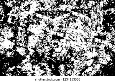 Grunge overlay layer. Abstract black and white vector background. Monochrome vintage surface with dirty pattern in cracks, spots, dots. Old wall in dark horror style design