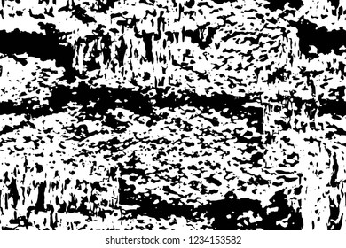 Grunge overlay layer. Abstract black and white vector background. Monochrome vintage surface with dirty pattern in cracks, spots, dots. Old wall in dark horror style design