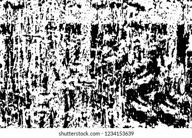 Grunge overlay layer. Abstract black and white vector background. Monochrome vintage surface with dirty pattern in cracks, spots, dots. Old wall in dark horror style design