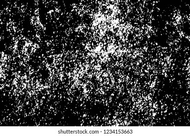 Grunge overlay layer. Abstract black and white vector background. Monochrome vintage surface with dirty pattern in cracks, spots, dots. Old wall in dark horror style design
