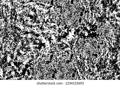 Grunge overlay layer. Abstract black and white vector background. Monochrome vintage surface with dirty pattern in cracks, spots, dots. Old wall in dark horror style design