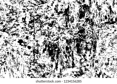 Grunge overlay layer. Abstract black and white vector background. Monochrome vintage surface with dirty pattern in cracks, spots, dots. Old wall in dark horror style design