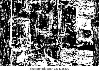 Grunge overlay layer. Abstract black and white vector background. Monochrome vintage surface with dirty pattern in cracks, spots, dots. Old wall in dark horror style design