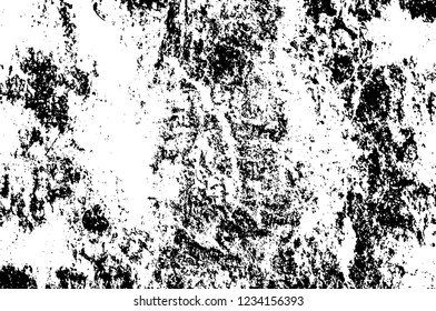 Grunge overlay layer. Abstract black and white vector background. Monochrome vintage surface with dirty pattern in cracks, spots, dots. Old wall in dark horror style design
