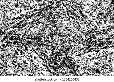 Grunge overlay layer. Abstract black and white vector background. Monochrome vintage surface with dirty pattern in cracks, spots, dots. Old wall in dark horror style design
