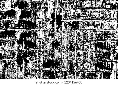 Grunge overlay layer. Abstract black and white vector background. Monochrome vintage surface with dirty pattern in cracks, spots, dots. Old wall in dark horror style design