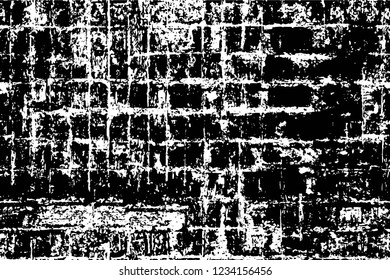 Grunge overlay layer. Abstract black and white vector background. Monochrome vintage surface with dirty pattern in cracks, spots, dots. Old wall in dark horror style design