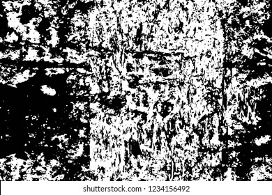 Grunge overlay layer. Abstract black and white vector background. Monochrome vintage surface with dirty pattern in cracks, spots, dots. Old wall in dark horror style design