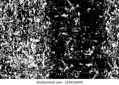 Grunge overlay layer. Abstract black and white vector background. Monochrome vintage surface with dirty pattern in cracks, spots, dots. Old wall in dark horror style design