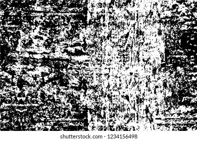 Grunge overlay layer. Abstract black and white vector background. Monochrome vintage surface with dirty pattern in cracks, spots, dots. Old wall in dark horror style design