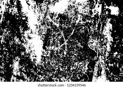 Grunge overlay layer. Abstract black and white vector background. Monochrome vintage surface with dirty pattern in cracks, spots, dots. Old wall in dark horror style design
