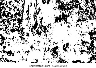 Grunge overlay layer. Abstract black and white vector background. Monochrome vintage surface with dirty pattern in cracks, spots, dots. Old wall in dark horror style design