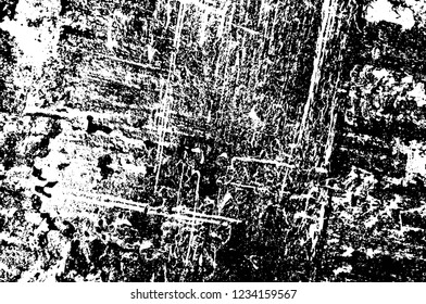 Grunge overlay layer. Abstract black and white vector background. Monochrome vintage surface with dirty pattern in cracks, spots, dots. Old wall in dark horror style design