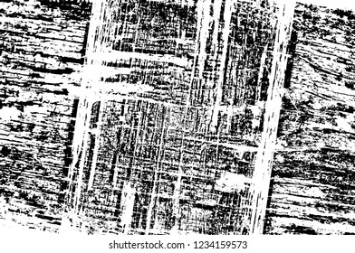 Grunge overlay layer. Abstract black and white vector background. Monochrome vintage surface with dirty pattern in cracks, spots, dots. Old wall in dark horror style design