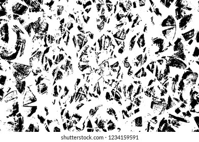 Grunge overlay layer. Abstract black and white vector background. Monochrome vintage surface with dirty pattern in cracks, spots, dots. Old wall in dark horror style design