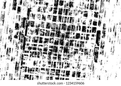 Grunge overlay layer. Abstract black and white vector background. Monochrome vintage surface with dirty pattern in cracks, spots, dots. Old wall in dark horror style design