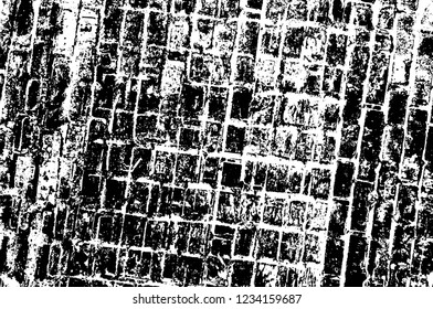 Grunge overlay layer. Abstract black and white vector background. Monochrome vintage surface with dirty pattern in cracks, spots, dots. Old wall in dark horror style design