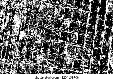Grunge overlay layer. Abstract black and white vector background. Monochrome vintage surface with dirty pattern in cracks, spots, dots. Old wall in dark horror style design