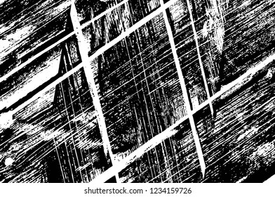 Grunge overlay layer. Abstract black and white vector background. Monochrome vintage surface with dirty pattern in cracks, spots, dots. Old wall in dark horror style design