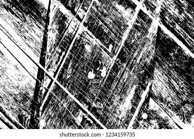 Grunge overlay layer. Abstract black and white vector background. Monochrome vintage surface with dirty pattern in cracks, spots, dots. Old wall in dark horror style design