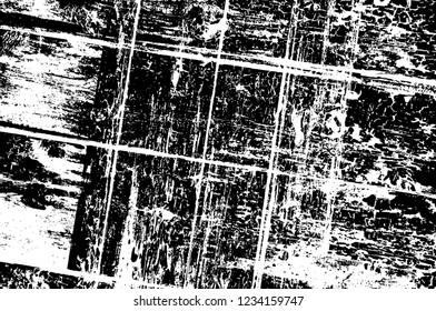 Grunge overlay layer. Abstract black and white vector background. Monochrome vintage surface with dirty pattern in cracks, spots, dots. Old wall in dark horror style design