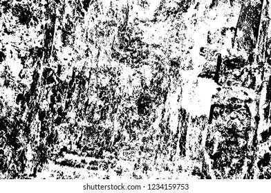Grunge overlay layer. Abstract black and white vector background. Monochrome vintage surface with dirty pattern in cracks, spots, dots. Old wall in dark horror style design