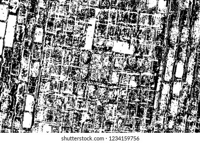 Grunge overlay layer. Abstract black and white vector background. Monochrome vintage surface with dirty pattern in cracks, spots, dots. Old wall in dark horror style design