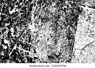 Grunge overlay layer. Abstract black and white vector background. Monochrome vintage surface with dirty pattern in cracks, spots, dots. Old wall in dark horror style design
