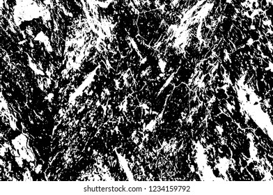 Grunge overlay layer. Abstract black and white vector background. Monochrome vintage surface with dirty pattern in cracks, spots, dots. Old wall in dark horror style design