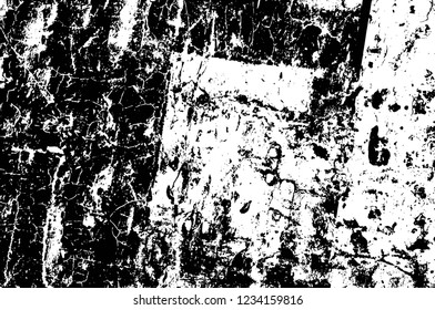 Grunge overlay layer. Abstract black and white vector background. Monochrome vintage surface with dirty pattern in cracks, spots, dots. Old wall in dark horror style design