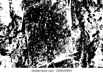 Grunge overlay layer. Abstract black and white vector background. Monochrome vintage surface with dirty pattern in cracks, spots, dots. Old wall in dark horror style design