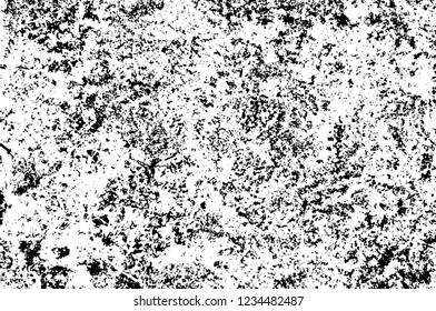 Grunge overlay layer. Abstract black and white vector background. Monochrome vintage surface with dirty pattern in cracks, spots, dots. Old wall in dark horror style design
